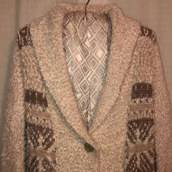 Between me & you S Oversized Chenille Knit Eyelash Long One Button Sweater - Picture 3 of 12